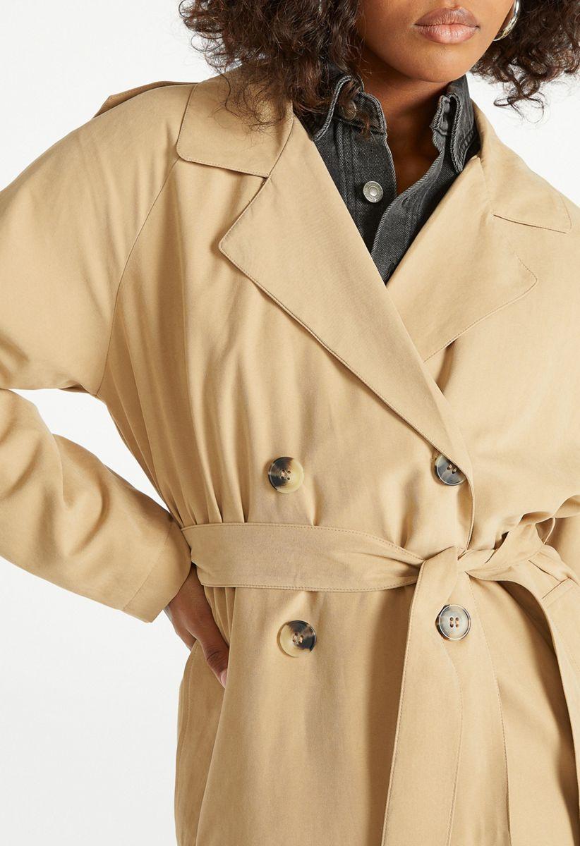 00’s Belted long coat Belted trench coat green For Women | Sandro Paris