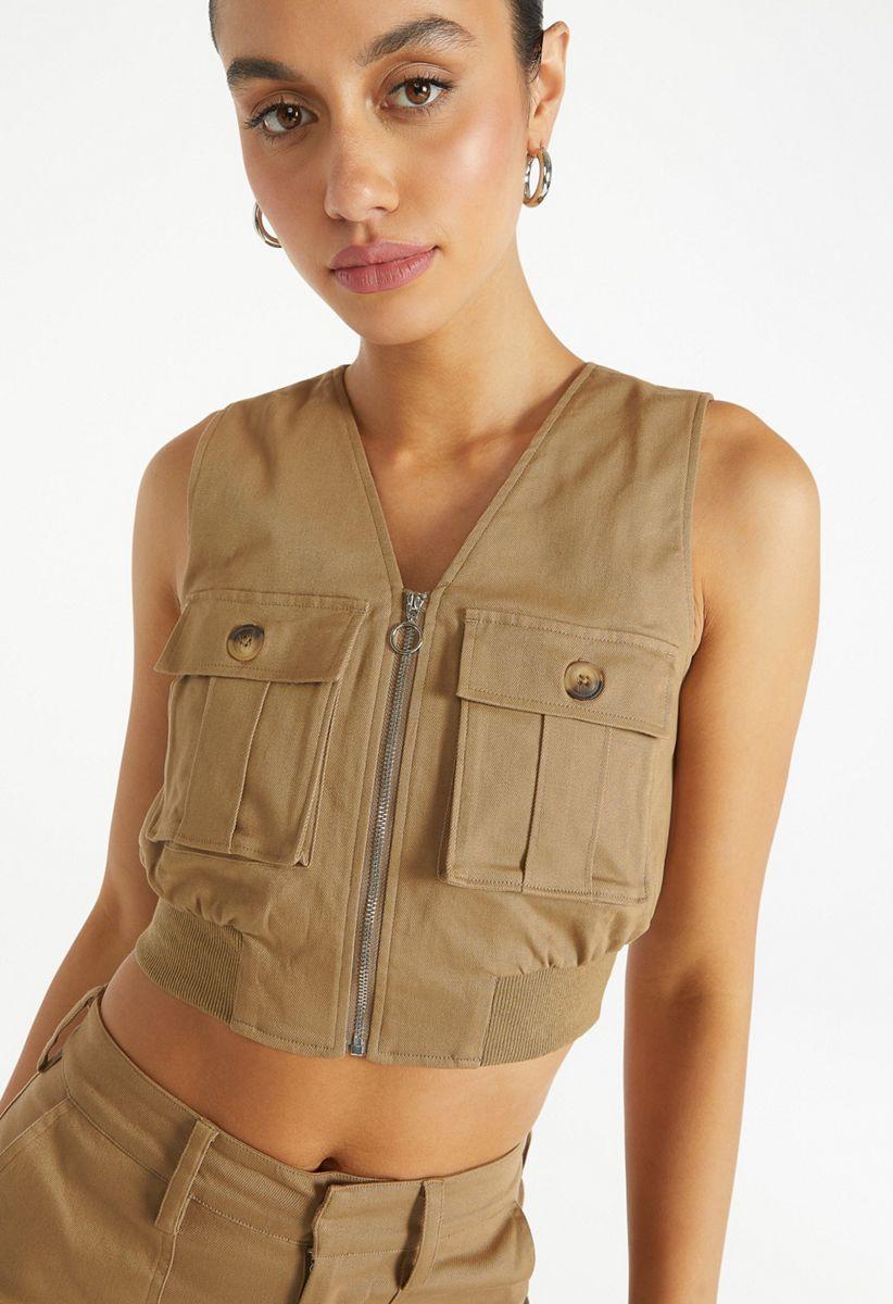 トップス machatt cropped vest Crinkle Cropped Surplus Vest - Raisinette | ALO