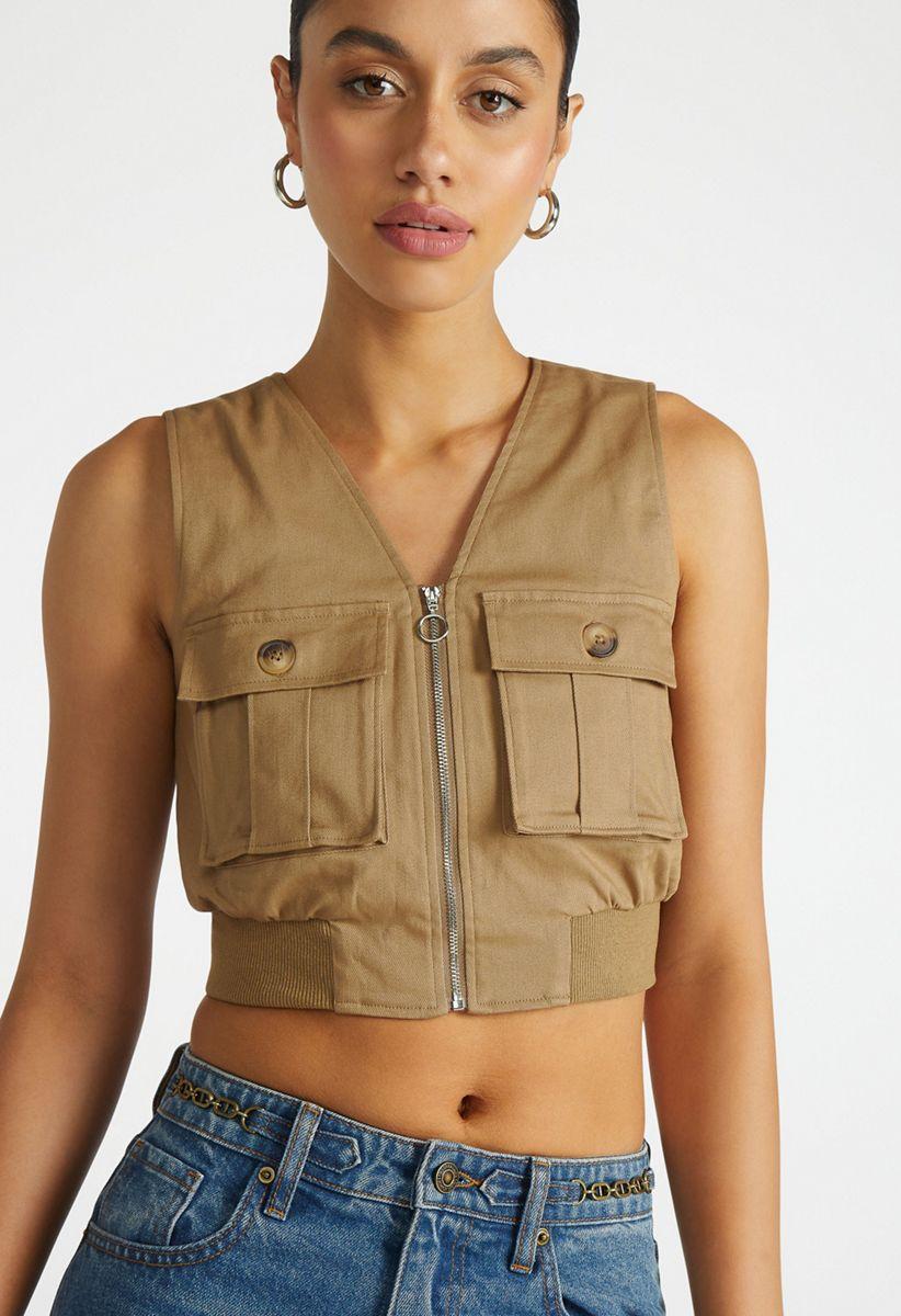 Utility Cropped Cargo Vest in Fennel Seed Green - Get great
