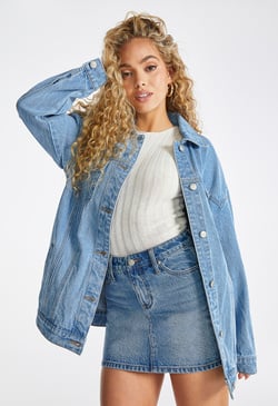 【AAKE】MINI STUD LINE DENIM Patou | A-line mini skirt in organic denim